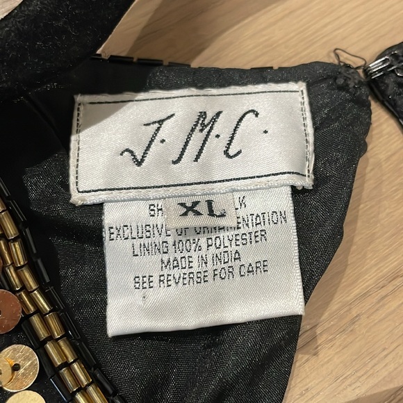 J.M.C Silk Vintage Stunning Black & Gold Beaded Sequin Sexy Evening Gown Size XL - Picture 7 of 11